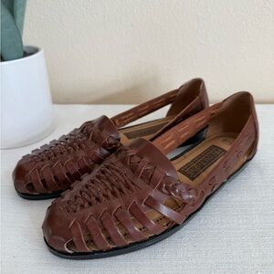 Predictions Brown Leather Woven Huarache Loafers